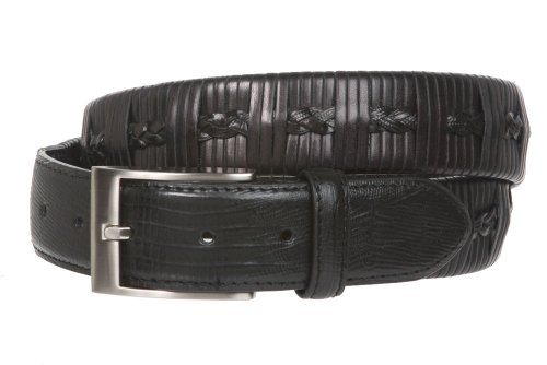 Men's 1 1/4 Inch (34 mm) Embossed Alligator Texture Braided Genuine Leather Dress Belt  รูปที่ 1