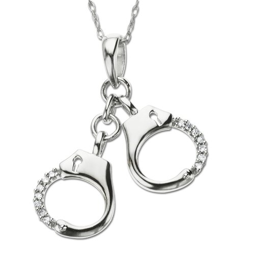 14k White or Yellow Gold Diamond Handcuffs Pendant (3/8 cttw, I-J Color, I2-I3 Clarity) รูปที่ 1