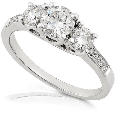 1/2ctw Three Stone Round Brilliant Diamond Engagement Ring (HI/SI) in 14K White Gold รูปที่ 1