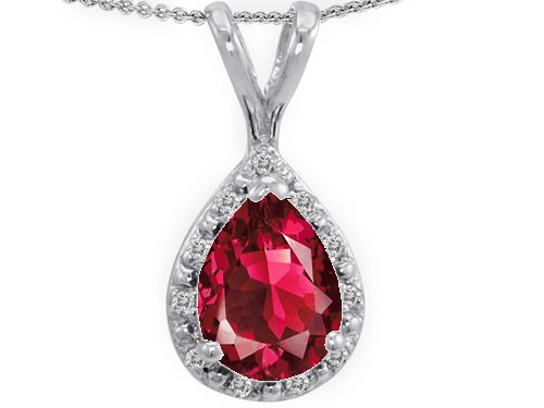 1.61 cttw 14k Gold Genuine Diamonds and Pear Shape Lab Created Ruby Pendant in 14k White Gold รูปที่ 1