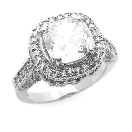 14K Engagement Ring 3.2ctw CZ Cubic Zirconia Solitair White Gold Ring รูปที่ 1