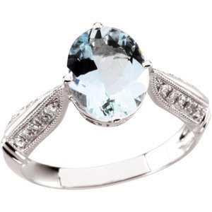 1/8 CT TW 14K White Gold Genuine Aquamarine & Diamond Ring รูปที่ 1