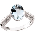 1/8 CT TW 14K White Gold Genuine Aquamarine & Diamond Ring