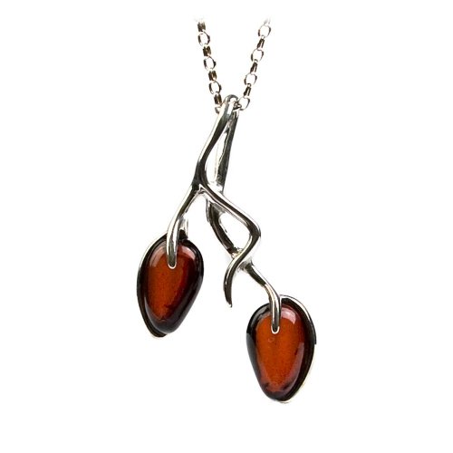 Sterling Silver Cherry Amber Drop Pendant, 18