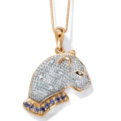 Tutone 10k Gold Diamond and Iolite Panther Pendant รูปที่ 1