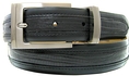 Belt By Ardente,black Leather W/lizard Embossed Stripe,two-tone Buckle & Matching Loop, 30mm., Wide,style-4005 (leather belt )