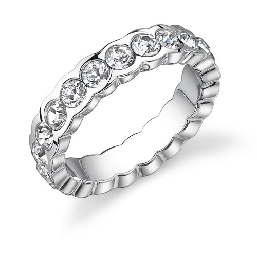 Exquisite Promise: Sterling Silver White Crystal Eternity Engagement Stackable Ring รูปที่ 1