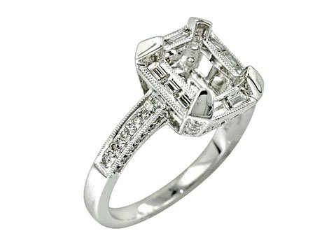 0.71 ct Antique style Diamond Engagement Ring Setting 18k White Gold รูปที่ 1