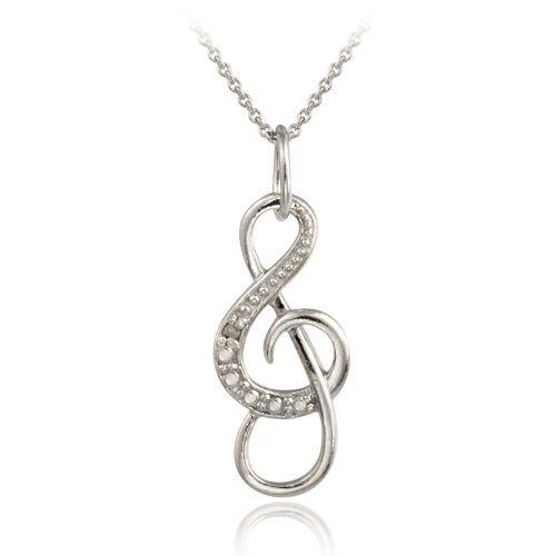 Sterling Silver Diamond Accent Musical Note Pendant รูปที่ 1