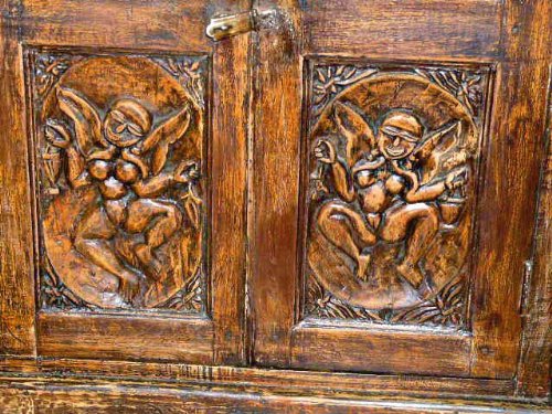Antique India Hand Carved Teak Jaipur Armoire Cabinet Furniture ( Antique ) รูปที่ 5