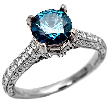 Ladies 2.40ct Blue Round Diamond Engagement Ring in 18k White Gold รูปที่ 1