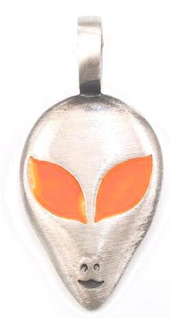 Neon Orange Eyes Alien Pewter Pendant Necklace ( Dan Jewelers pendant ) รูปที่ 1