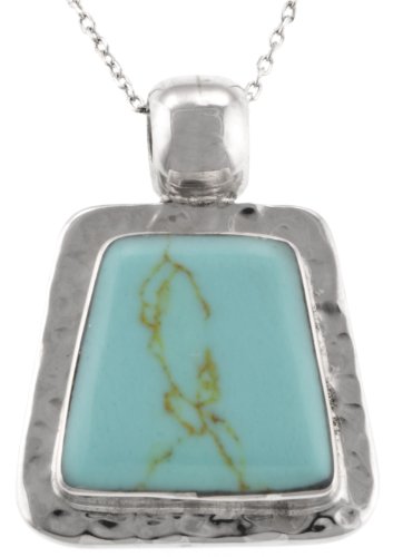 Hammered Sterling Silver and Turquoise Abstract Pendant, 18