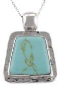 Hammered Sterling Silver and Turquoise Abstract Pendant, 18