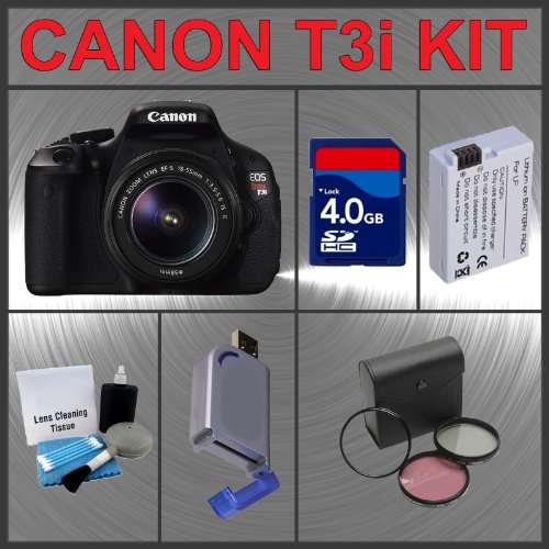 Review Canon EOS Rebel T3i 18Megapixel Digital Camera with EF-S 18-55mm IS II Lens + 4GB Memory Card + Spare Extended Life Li-Ion Battery + Lens Filter Kit + LCD / Lens Cleaning Kit + 2.0 USB SD Memory Card Reader + Accessory Kit รูปที่ 1