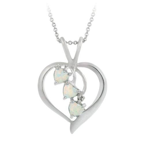 Sterling Silver Diamond-Accent Heart Pendant with Three Created-Opal Heart Drops and Rolo Chain, 18