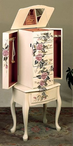 Floral Design White Finish Wood Jewelry Armoire ( Antique ) รูปที่ 3