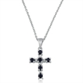 Sapphire and Diamond Cross Pendant in Sterling Silver 18-inch Necklace