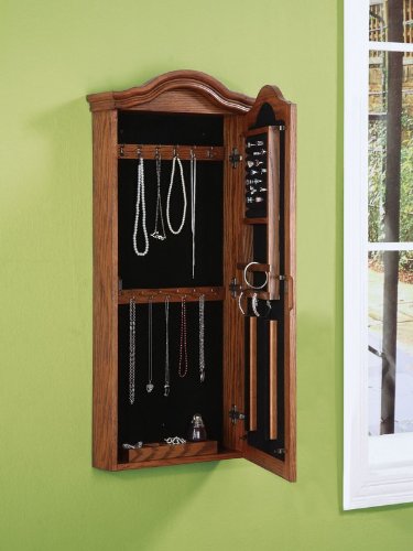 Wall Mirror Jewelry Armoire with Arched Top in Antique Oak Finish ( Antique ) รูปที่ 3