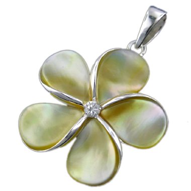 Sterling Silver 21mm Mother of Pearl Plumeria Pendant--Hawaiian Silver Jewelry รูปที่ 1