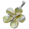 Sterling Silver 21mm Mother of Pearl Plumeria Pendant--Hawaiian Silver Jewelry