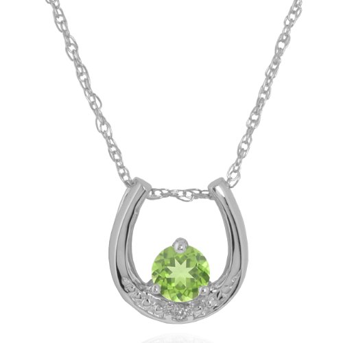 10k White Gold Peridot & Diamond Horseshoe Pendant (.01 cttw, I-J Color, I1 Clarity), 17