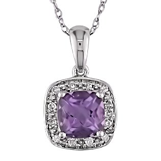 10K White Gold 1 Carat Amethyst and Diamond Pendant รูปที่ 1