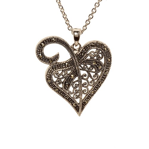 Openwork Heart Pendant with Genuine Marcasite รูปที่ 1