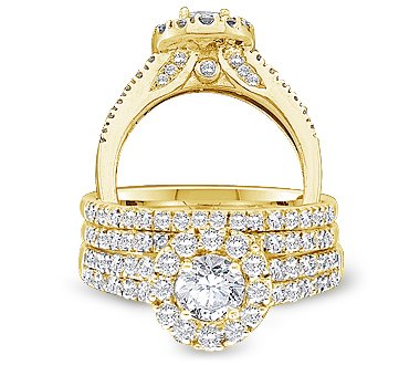 14k Yellow OR White Gold Diamond Ladies Womens Bridal Engagement Ring with 2 Matching Wedding & Anniversary Band Three 3 Ring Set Solitaire with Side Stones Channel Set Halo Large Princess and Round Brilliant Cut Diamond Ring 10mm (1.25 cttw, 2/5 ct Center, G - H Color, SI2 Clarity) รูปที่ 1