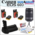 Dads&Grads Special! Canon EF-S 55-250mm f/4.0-5.6 IS Telephoto Zoom Lens and Opteka Battery Pack Grip With 2 Opteka LP-E6 2400mAh Ultra High Capacity Li-ion for Canon EOS 60D Digital SLR Camera ( 47th Street Photo Lens )