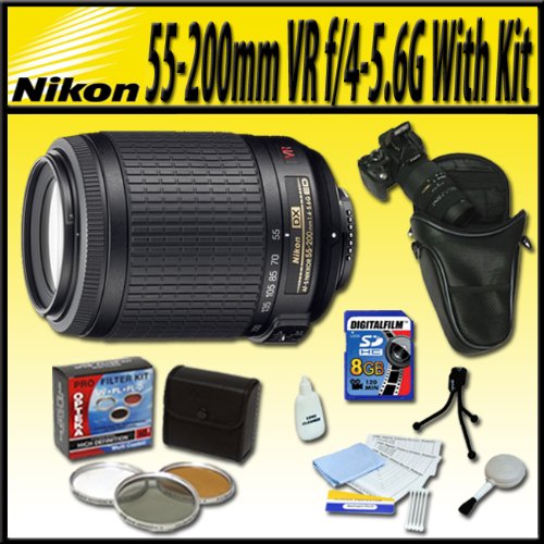 Nikon AF-S DX VR 55-200mm f/4-5.6G IF-ED AF-S DX VR Zoom Lens with Long Zoom Holster, Opteka Filter kit, 8GB SD High Speed Memory Card and more for D90, D80, D70, D60, D50, D40, D40x, D5000, D3000, D3100 ( NIKKOR Lens ) รูปที่ 1