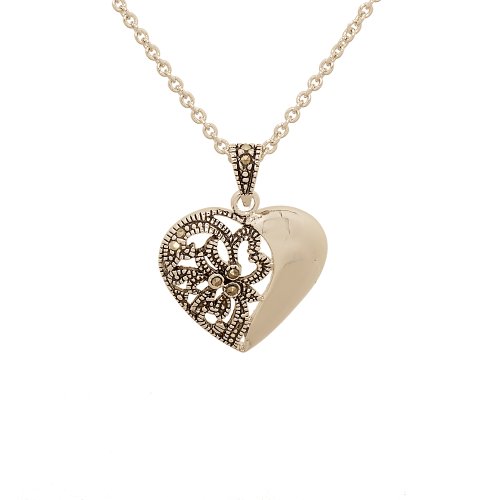 Side by Side Heart Pendant with Genuine Marcasite รูปที่ 1