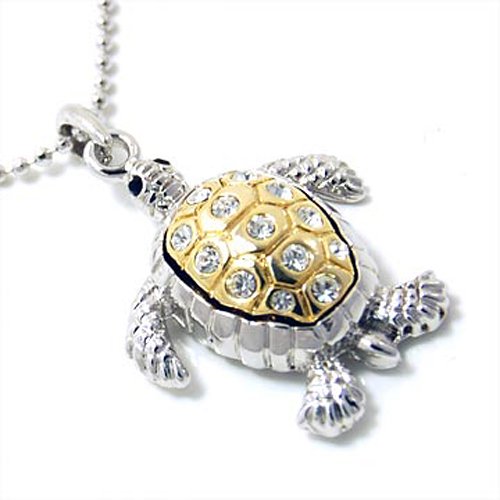 Two-tone Crystal Turtle Pendant Necklace Fashion Jewelry รูปที่ 1