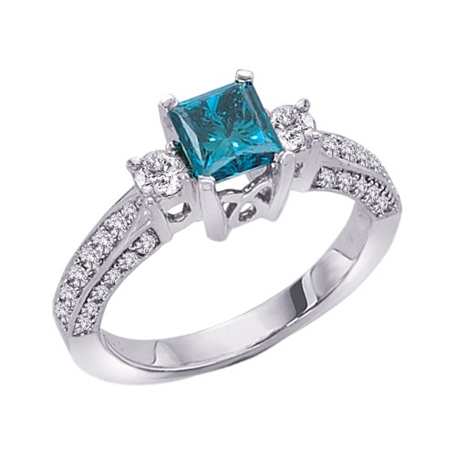 14K White Gold 1 ct. Diamond Engagement Ring with Blue Center Diamond รูปที่ 1