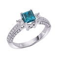 14K White Gold 1 ct. Diamond Engagement Ring with Blue Center Diamond