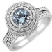 รูปย่อ AAA Blue Aquamarine & Diamonds Engagement/Wedding Ring Band Set 14k White Gold รูปที่1