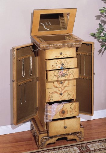 Jewelry Armoire with Hand Painted Floral Arrangement in Parchment Finish ( Antique ) รูปที่ 1