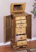 Jewelry Armoire with Hand Painted Floral Arrangement in Parchment Finish ( Antique )