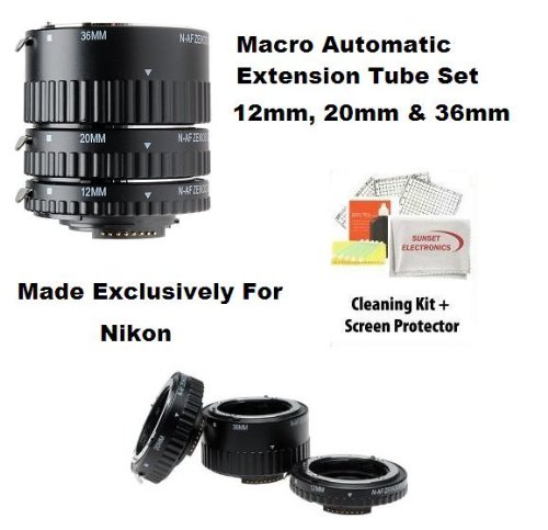 HD3 Macro Automatic Extension Tube Set (12mm, 20mm & 36mm) for Nikon AF D40, D5000, D3100, D3000, D90, D300, D300s, D7000, D3, D3s, D3x Digital SLR Cameras Includes Complimentary Starter Cleaning Kit ( SSE Lens ) รูปที่ 1