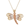 10k Two-Tone Polished Diamond-Cut Dragonfly Pendant, 18