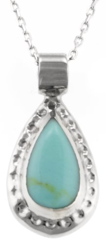 Hammered Sterling Silver and Turquoise Teardrop Pendant, 16