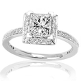 Victorian / Halo Style Square Shaped Pave Set Round Diamond Engagement Ring with a 1.01 Carat H SI1 EGL USA Certified Center Stone and 0.3 Carats of Side Diamonds (1.31 Cttw)