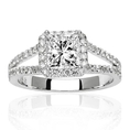 Halo Style Double Row Pave Set Diamond Engagement Ring with a 1.03 Carat M VS2 EGL USA Certified Center Stone and 0.45 Carats of Side Diamonds (1.48 Cttw)