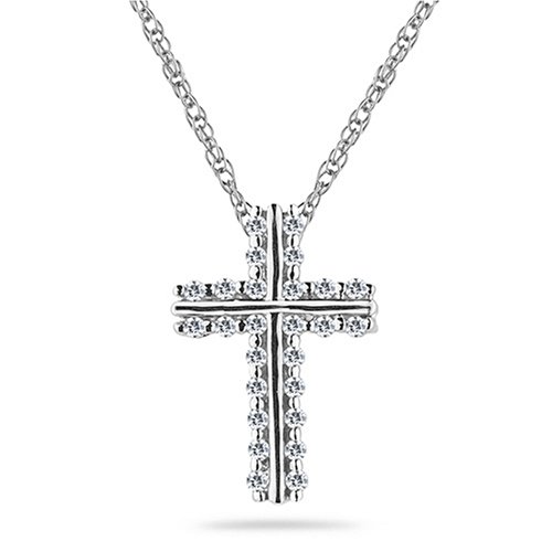 10k White or Yellow Gold Diamond Cross Pendant (1/10 cttw, I-J Color, I2-I3 Clarity) รูปที่ 1