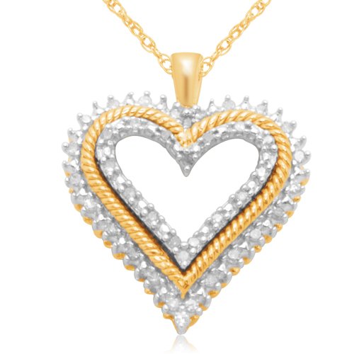 10k Yellow or Rose Gold Heart Diamond Pendant (1/10 cttw, I-J Color, I2-I3 Clarity), 18