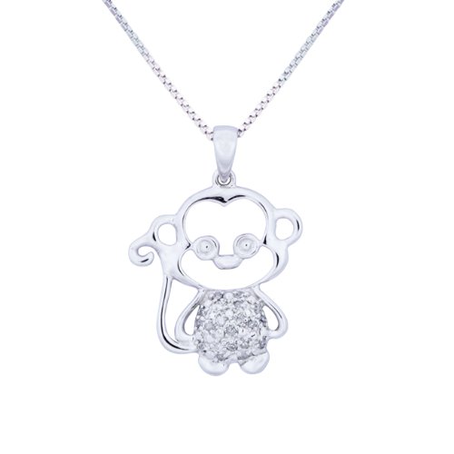 10k White Gold Diamond Monkey Pendant (1/15 cttw, I-J Color, I1-I2 Clarity), 18