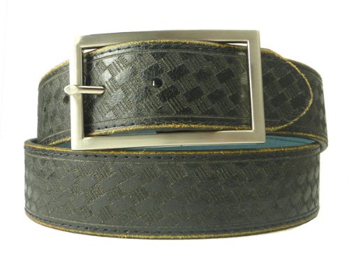 Distressed Genuine Leather Casual Jeans Snap Belt With Stamped Brick Pattern  รูปที่ 1