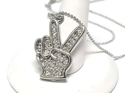 Hand Sign Crystal Peace Pendant Necklace Fashion Jewelry รูปที่ 1