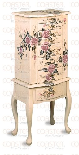Coaster Jewelry Armoire, Ivory Finish Wood with Hand Painted Roses Floral ( Antique ) รูปที่ 1