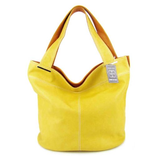 Cosette Italian Made Yellow Leather Designer Bucket Handbag รูปที่ 1